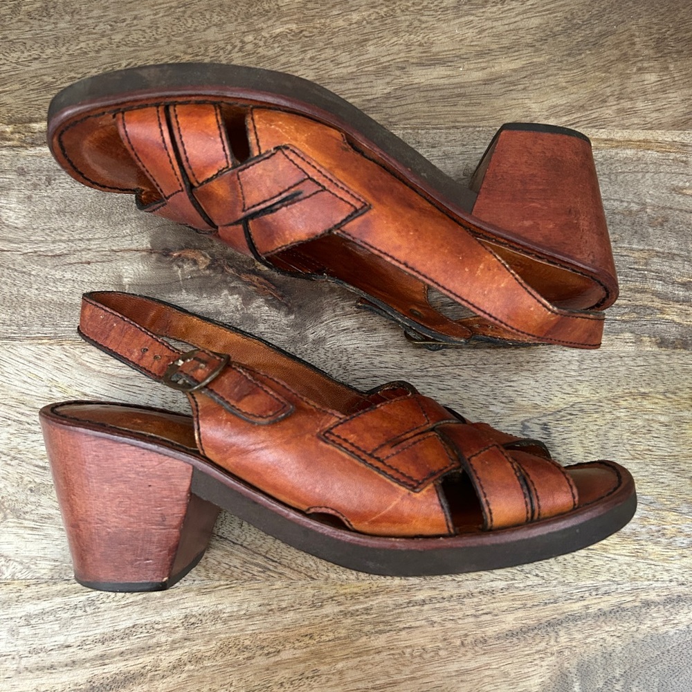 Vintage Leather Bohemian Wood Heel Shoes